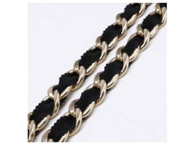 Chanel G20C Grosgrain-Bandgürtel mit Coco Mark Kette Schwarz Golden - Ansicht 3