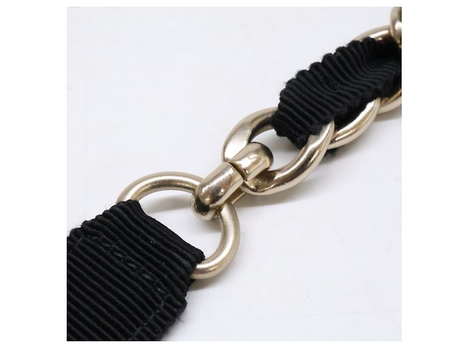 Chanel G20C Grosgrain-Bandgürtel mit Coco Mark Kette Schwarz Golden - Ansicht 4
