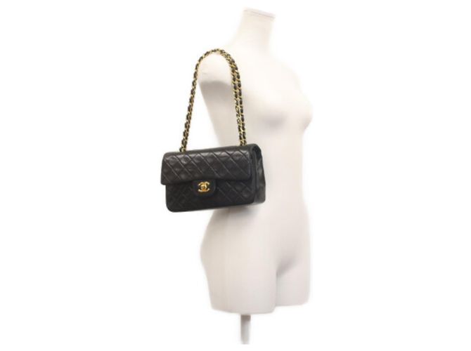 Timeless Borsa a Spalla Chanel Lambskin Double Flap Nero - vista 14