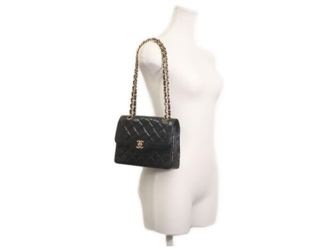 Borsa a Spalla Chanel Lambskin Double Flap Mini Matelassé Nero - vista 13