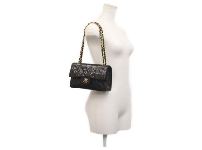 Borsa a Spalla Chanel Lambskin Double Flap Nero - vista 14
