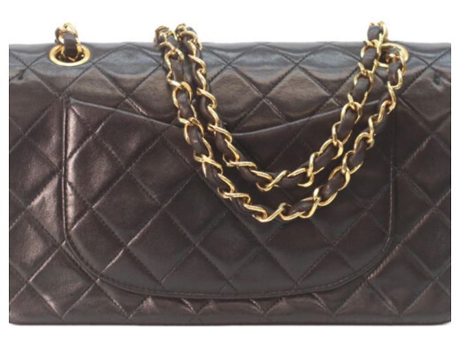 Borsa a tracolla Chanel A01113 in agnello Double Flap Nero - vista 3