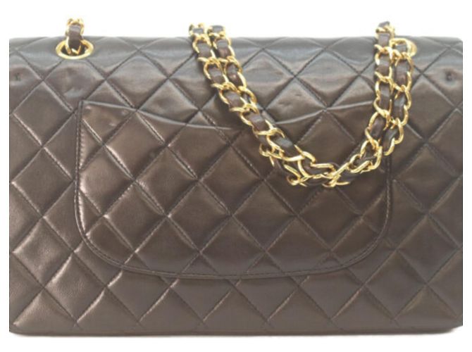 Chanel A01112 Borsa a tracolla Double Flap Matelassé in agnello 25 Nero - vista 3