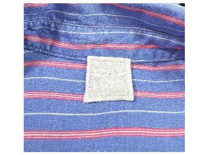 120% Lino Gestreiftes Leinenmischgewebe-Hemd mit Bindegürtel Pink Blau - Ansicht 9