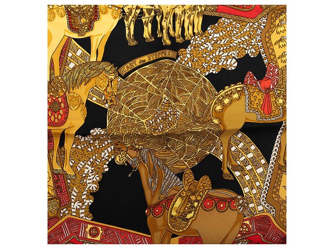 Fazzoletto di seta Hermès Black Art des Steppes Nero - vista 6