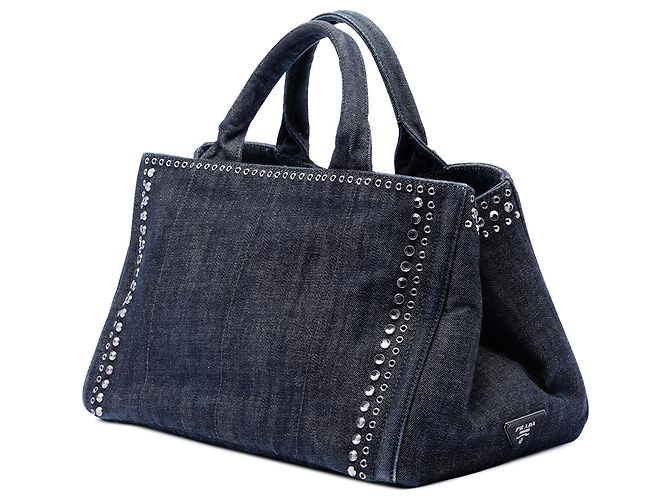 Tote Borsa satchel in denim grigio con borchie e logo Canapa Prada Marrone - vista 2