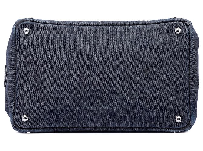 Tote Borsa satchel in denim grigio con borchie e logo Canapa Prada Marrone - vista 3
