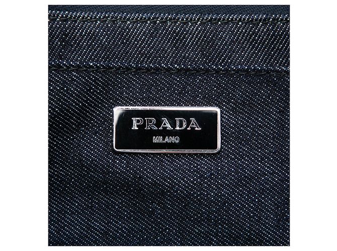 Tote Borsa satchel in denim grigio con borchie e logo Canapa Prada Marrone - vista 5