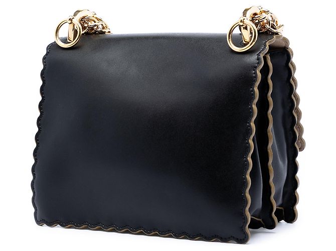 Fendi Black Small Scalloped Leather Kan I Crossbody Nero - vista 2