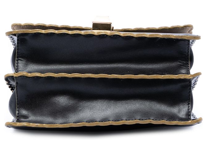Fendi Black Small Scalloped Leather Kan I Crossbody Nero - vista 3