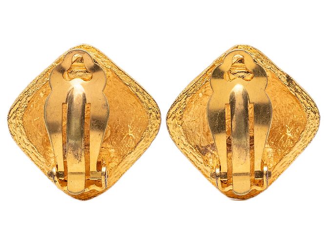 Orecchini Chanel Gold CC placcati oro a forma di rombo con clip D'oro - vista 2