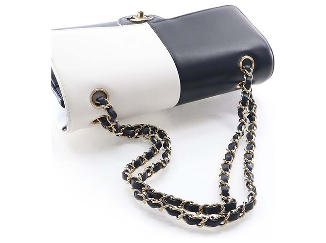 Chanel Black Medium Classic Bicolor Lambskin Geometric Colorblock Double Flap - vista 14