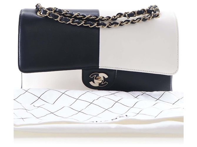 Chanel Black Medium Classic Bicolor Lambskin Geometric Colorblock Double Flap - vista 15