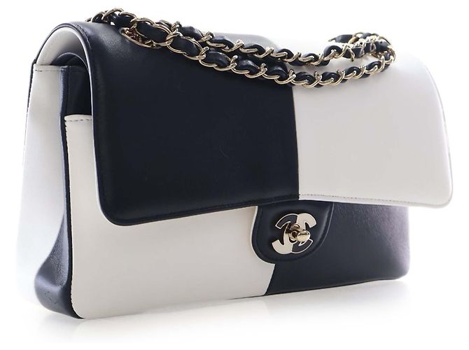 Chanel Black Medium Classic Bicolor Lambskin Geometric Colorblock Double Flap - vista 3