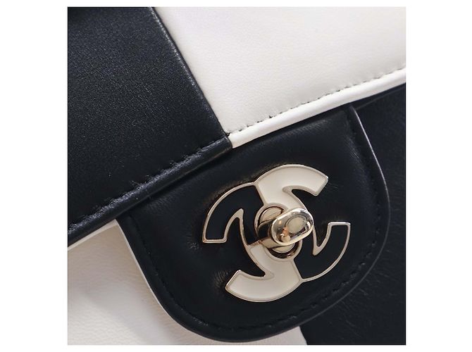 Chanel Black Medium Classic Bicolor Lambskin Geometric Colorblock Double Flap - vista 9