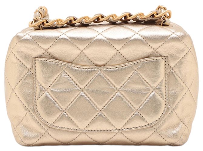 Borsa Bowling Chanel Gold Mini CC in agnello metallizzato trapuntato D'oro - vista 2