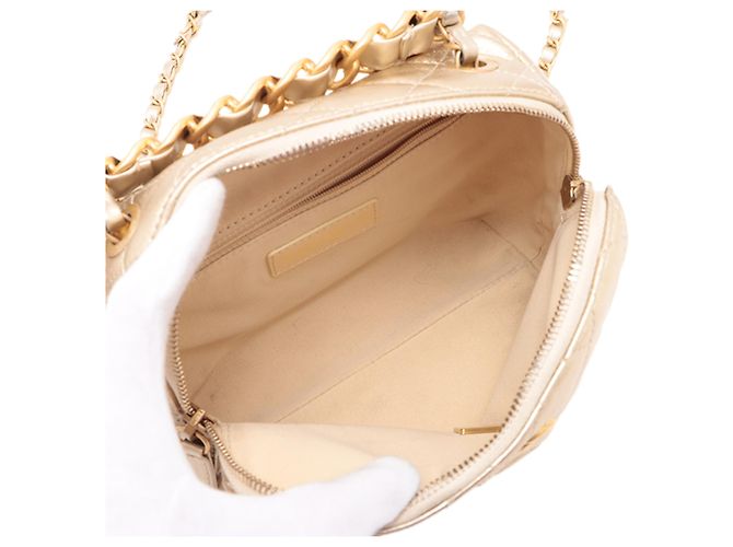 Borsa Bowling Chanel Gold Mini CC in agnello metallizzato trapuntato D'oro - vista 5