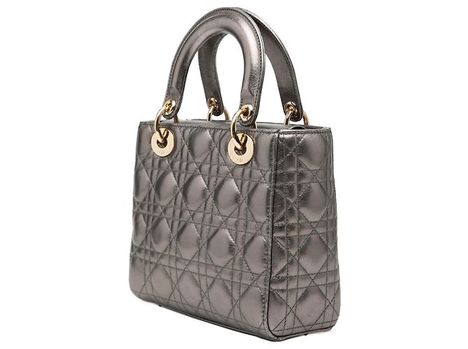 Dior Grau Kleines Metallic-Lammleder Cannage My ABCDior Lady Dior Braun - Ansicht 2