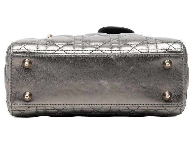Dior Grau Kleines Metallic-Lammleder Cannage My ABCDior Lady Dior Braun - Ansicht 3