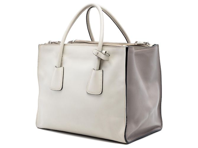 Borsa Prada White Glace Calf Twin Pocket Double Handle Bianco - vista 2