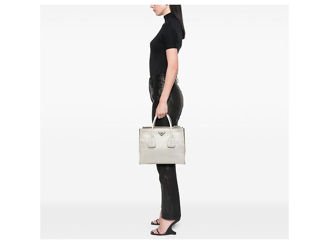 Borsa Prada White Glace Calf Twin Pocket Double Handle Bianco - vista 6