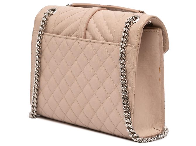 Borsa a bustina Saint Laurent marrone con monogramma triquilt medium in pelle grain - vista 2