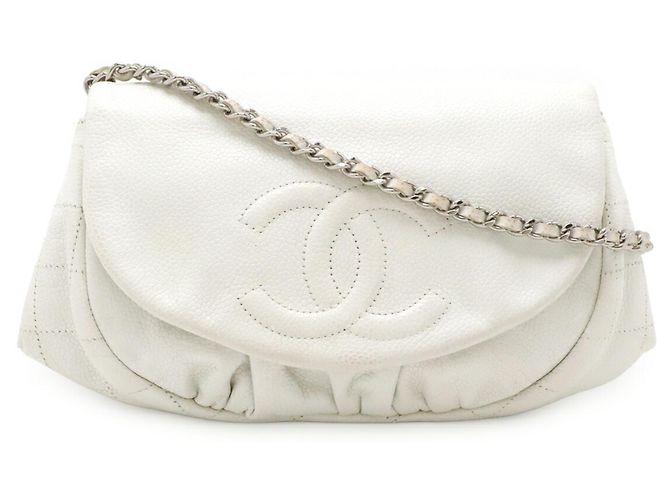 Borsa a tracolla con catena portafoglio Chanel Half Moon Coco Mark Bianco - vista 2