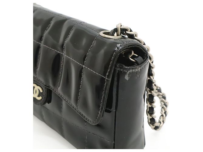 Borsa a tracolla Chanel 2.55 Chocolate Bar Nero Bianco - vista 8