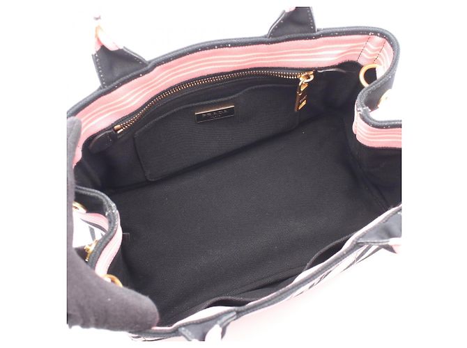 Borsa Tote/Borsa a mano 2-Way Prada CANAPA RIGHE Nero Rosa - vista 3