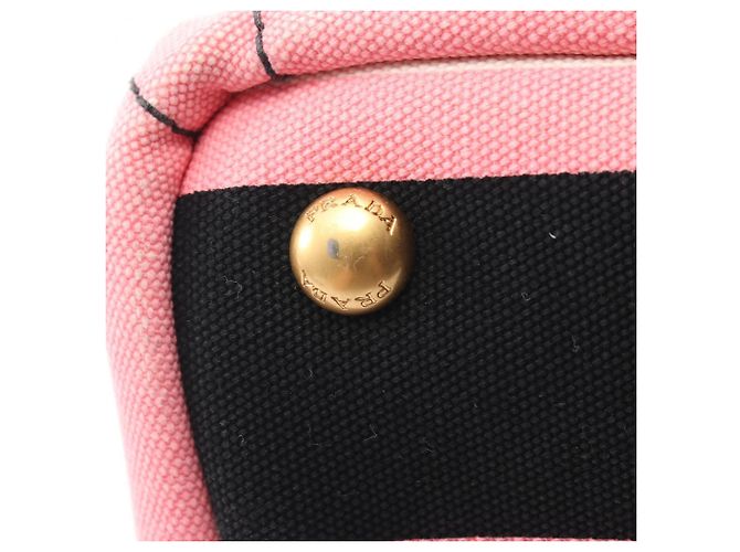 Borsa Tote/Borsa a mano 2-Way Prada CANAPA RIGHE Nero Rosa - vista 6