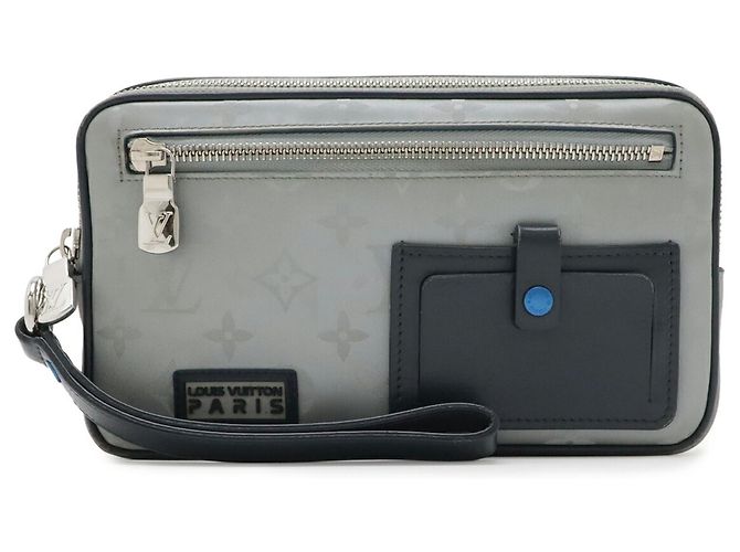 Clutch Louis Vuitton Monogram Satellite Alpha Argento Blu navy Monogramma - vista 2
