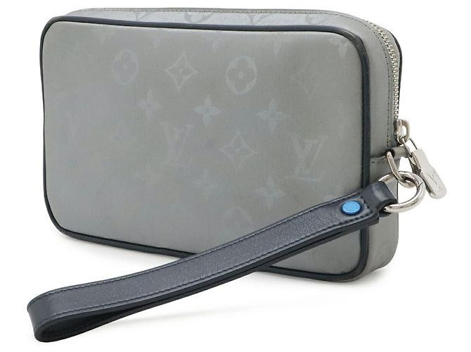 Clutch Louis Vuitton Monogram Satellite Alpha Argento Blu navy Monogramma - vista 3
