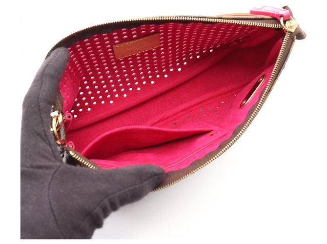 Borsa Louis Vuitton Pochette Accessoires Marrone Rosa Fuschia - vista 3