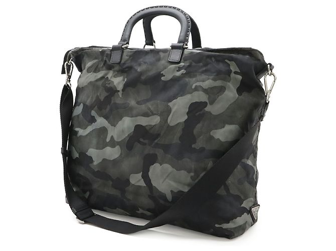 Borsa Tote a Spalla Grande Prada Camouflage Nero Multicolore Verde - vista 3