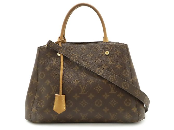 Borsa Louis Vuitton Monogram Montaigne MM Borsa a Spalla Marrone Bianco Monogramma - vista 2
