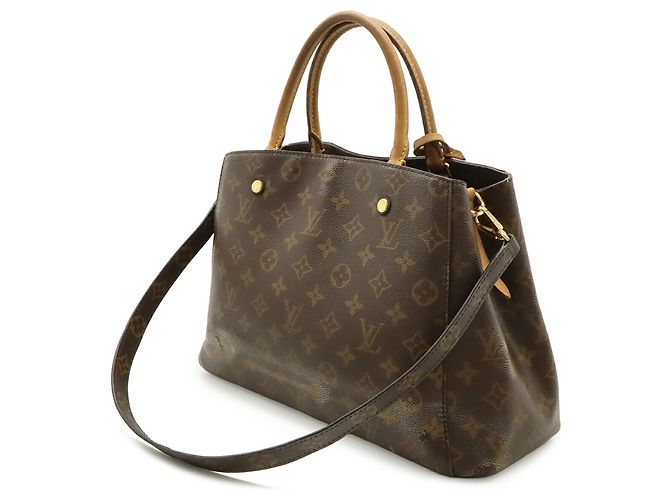 Borsa Louis Vuitton Monogram Montaigne MM Borsa a Spalla Marrone Bianco Monogramma - vista 3
