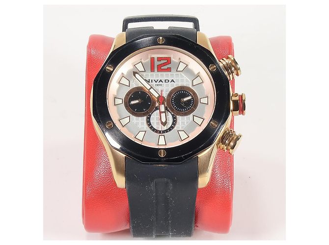 Autre Marque Nivada Swiss Herren Chronograph Schwarz Weiß Rot Golden Gold hardware - Ansicht 2
