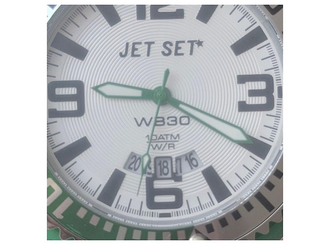 Autre Marque Jet Set WB30 Herrenuhr Weiß Grün Silber Hardware - Ansicht 6