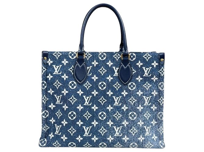 Borsa a tracolla Louis Vuitton OnTheGo MM Monogram Jacquard Denim Blu navy - vista 3