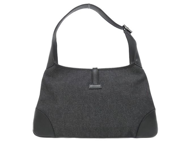 Borsa a tracolla Gucci 28628 in denim e pelle nera Nero - vista 2