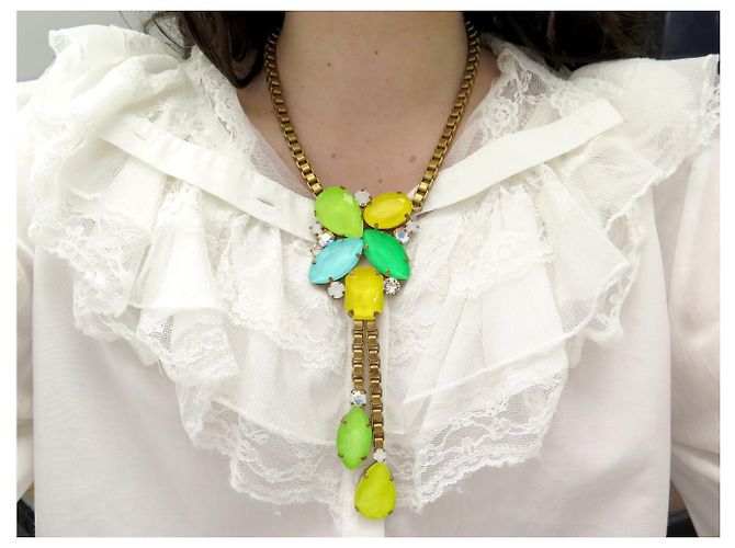 PHILIPPE FERRANDIS CRAVATE NECKLACE COLORED STONES & RHINESTONES GOLD-TONE METAL Golden - view 12