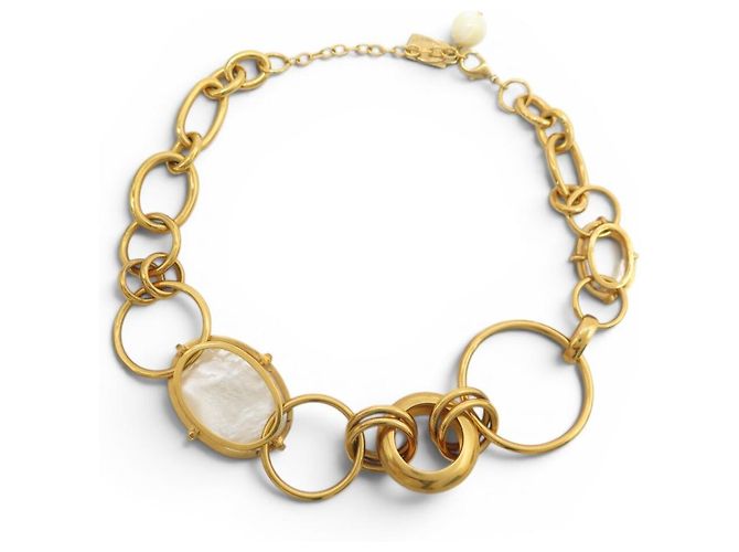 COLLANA PHILIPPE FERRANDIS CHUNKY RAS DEL COLLO CON MAGLIE XXL MADREPERLA D'oro - vista 2