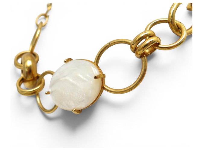 COLLANA PHILIPPE FERRANDIS CHUNKY RAS DEL COLLO CON MAGLIE XXL MADREPERLA D'oro - vista 4