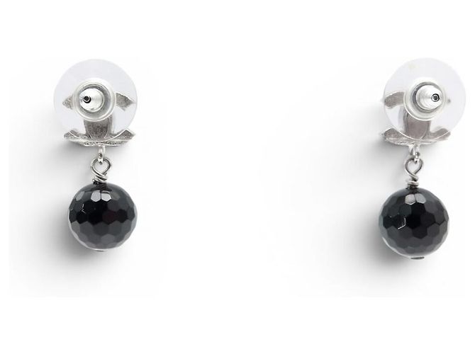 NEW CHANEL MINI CC LOGO PENDANT STRASS PEARL EARRINGS Silvery - view 2