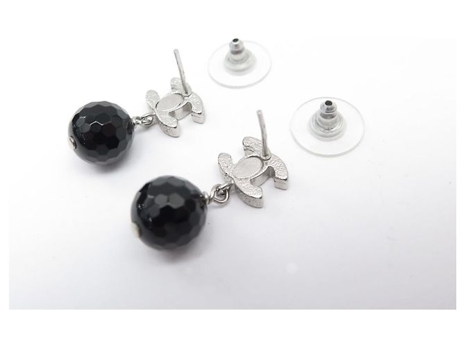 NEW CHANEL MINI CC LOGO PENDANT STRASS PEARL EARRINGS Silvery - view 4