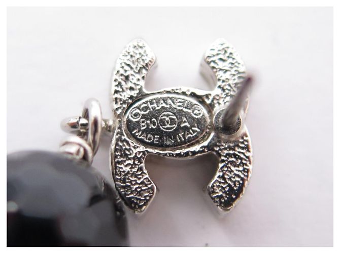 NEW CHANEL MINI CC LOGO PENDANT STRASS PEARL EARRINGS Silvery - view 5