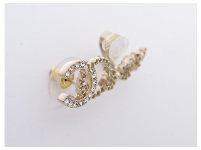 NUEVO ARO ÚNICO DERECHO CHANEL COCO LOGO CC STRASS CON CADENA Dorado - vista 3