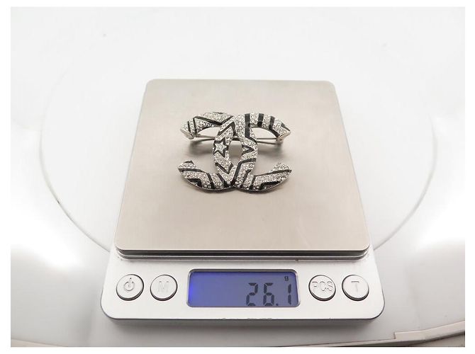 NEUER CHANEL LOGO CC STERN STRASS SILBERFARBENES METALL SILVER STEEL BROSCHE - Ansicht 7