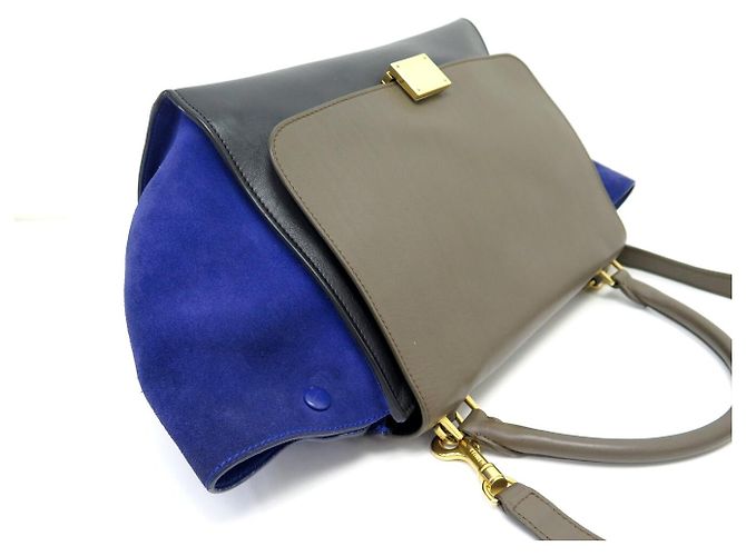 Céline BOLSA CELINE TRAPEZE MEDIUM 169543 EM COURO E CAMURÇA COM ALÇA - vista 4