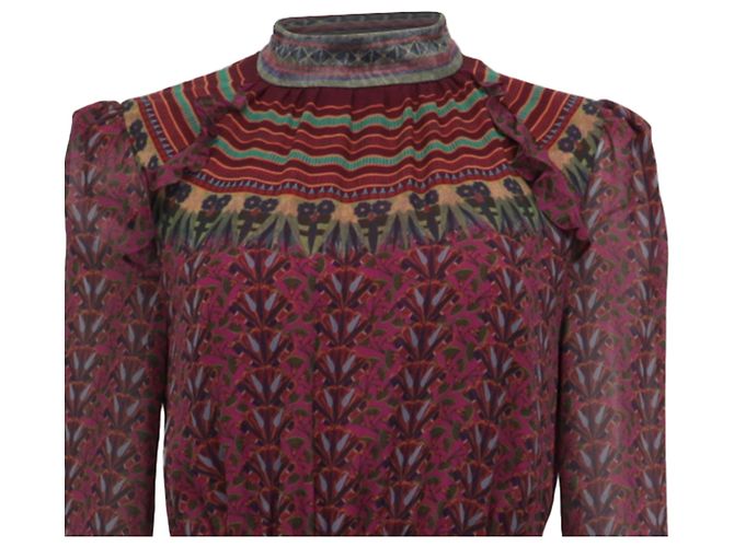 Autre Marque Vestido de chiffon Saloni Jacqui B com cinto em seda bordô Vermelho Bordeaux - vista 2